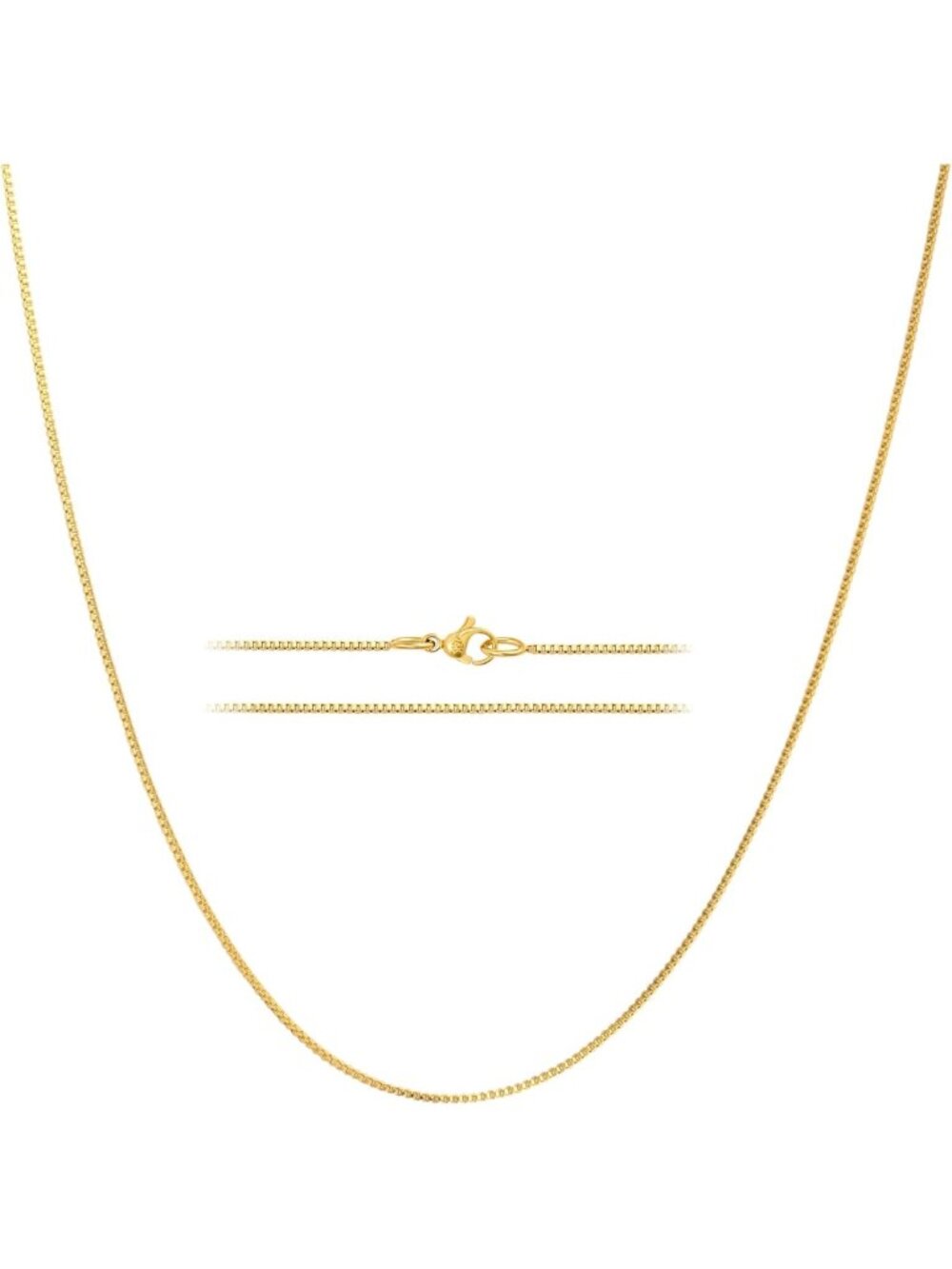 Dainty Gold Box Chain Necklace for Women, 24K Plated, Thin Layering Jewelry